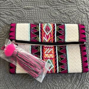 Colorful Embroidered Clutch with Tassel